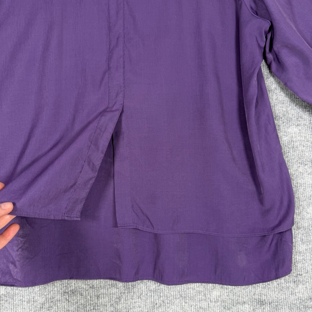 Chico's Size-3 (XL) Top Purple Henley Blouse Roll Tab Sleeve Layered Hem - Picture 6 of 10
